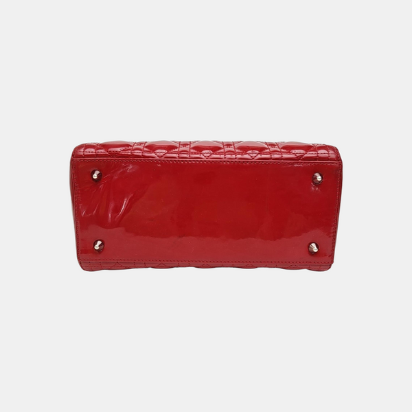 Lady Dior Medium Cannage Patent Leather Red