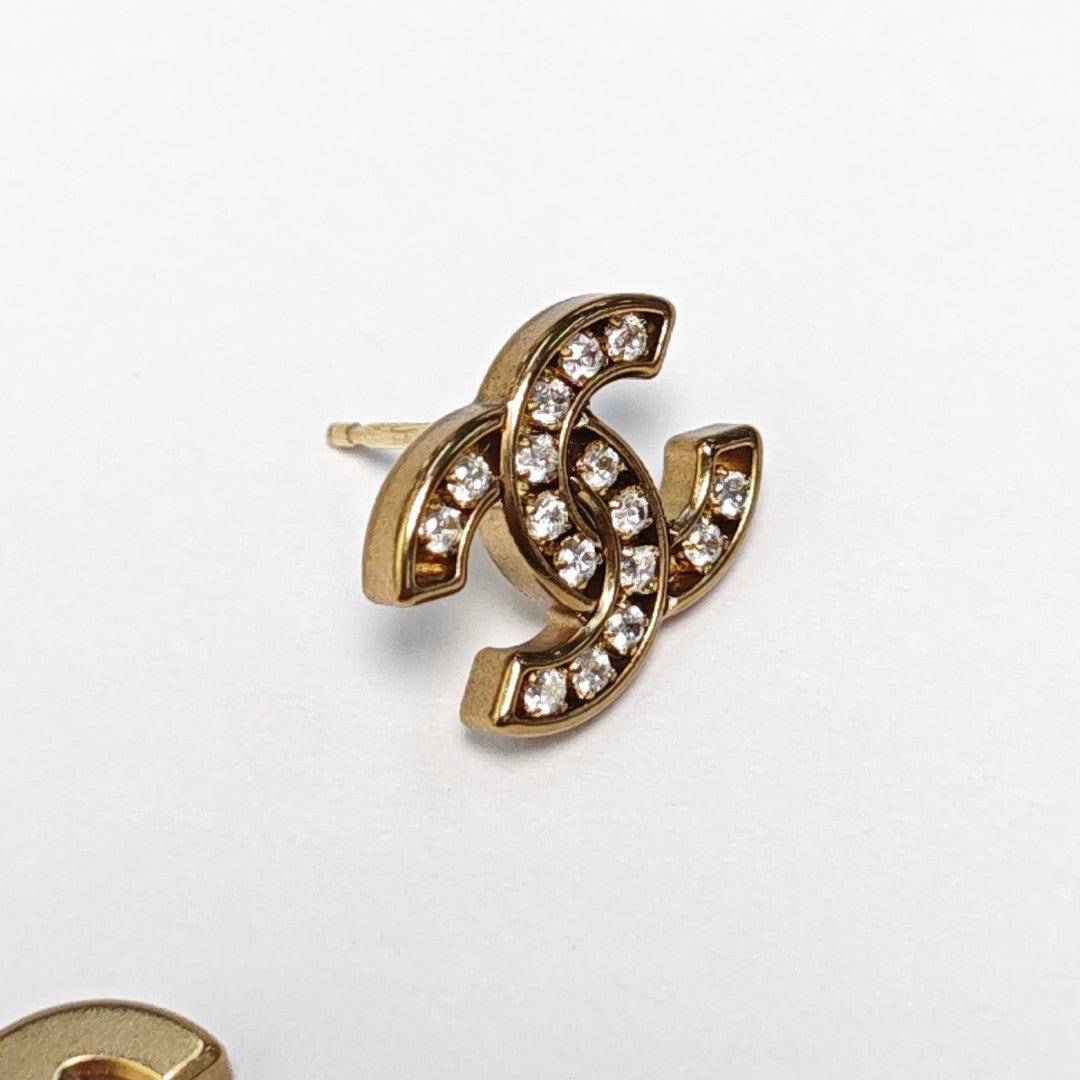 CC Logo Metal Gold Stud Earrings