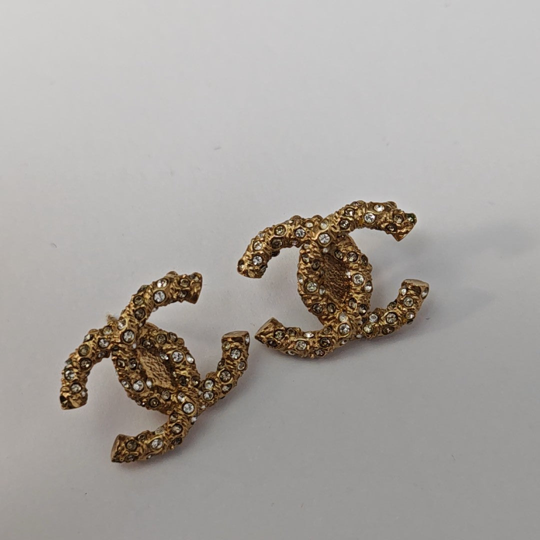 CC Logo Metal Gold Stud Earrings