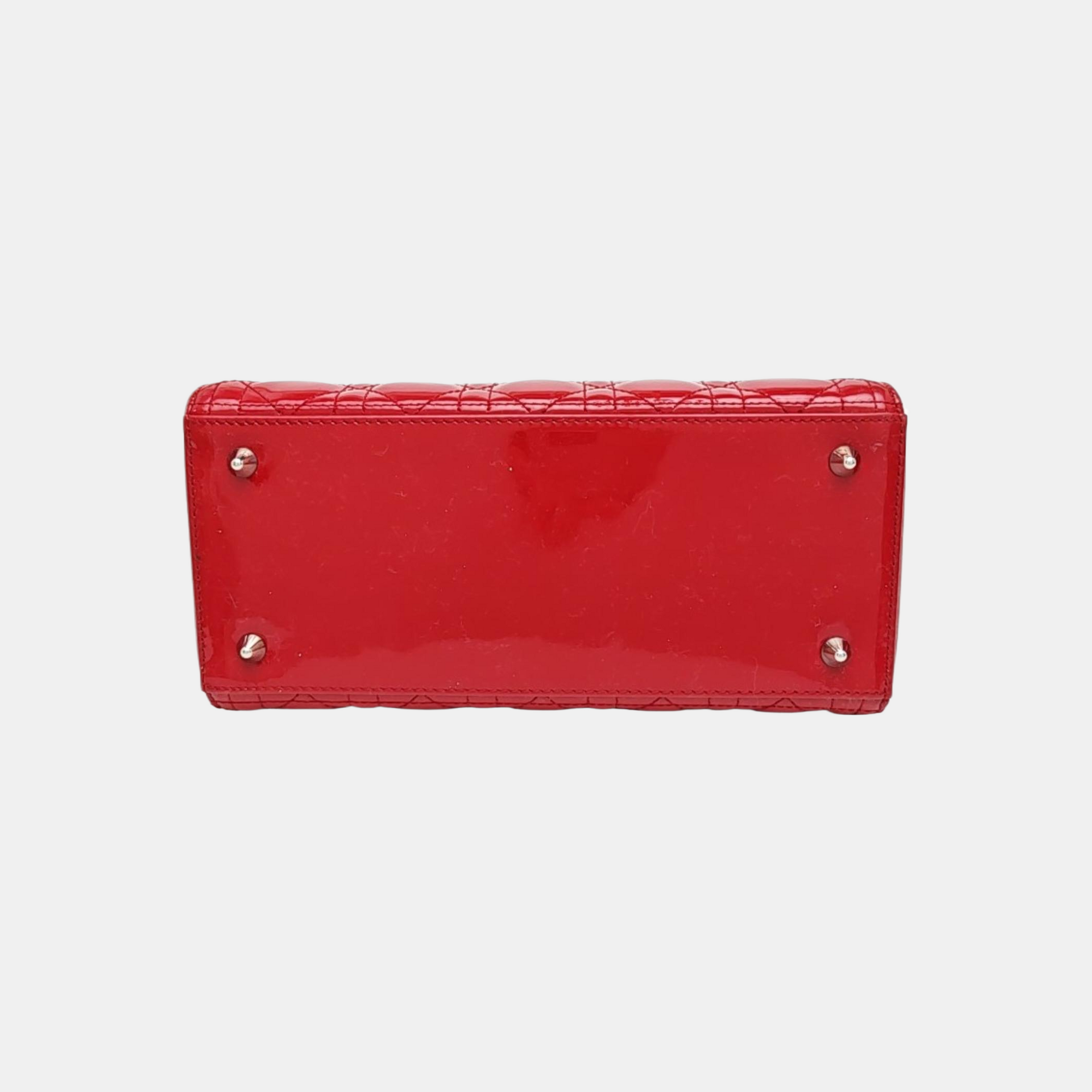 Lady Dior Medium Cannage Patent Leather Red