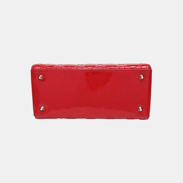 Lady Dior Medium Cannage Patent Leather Red