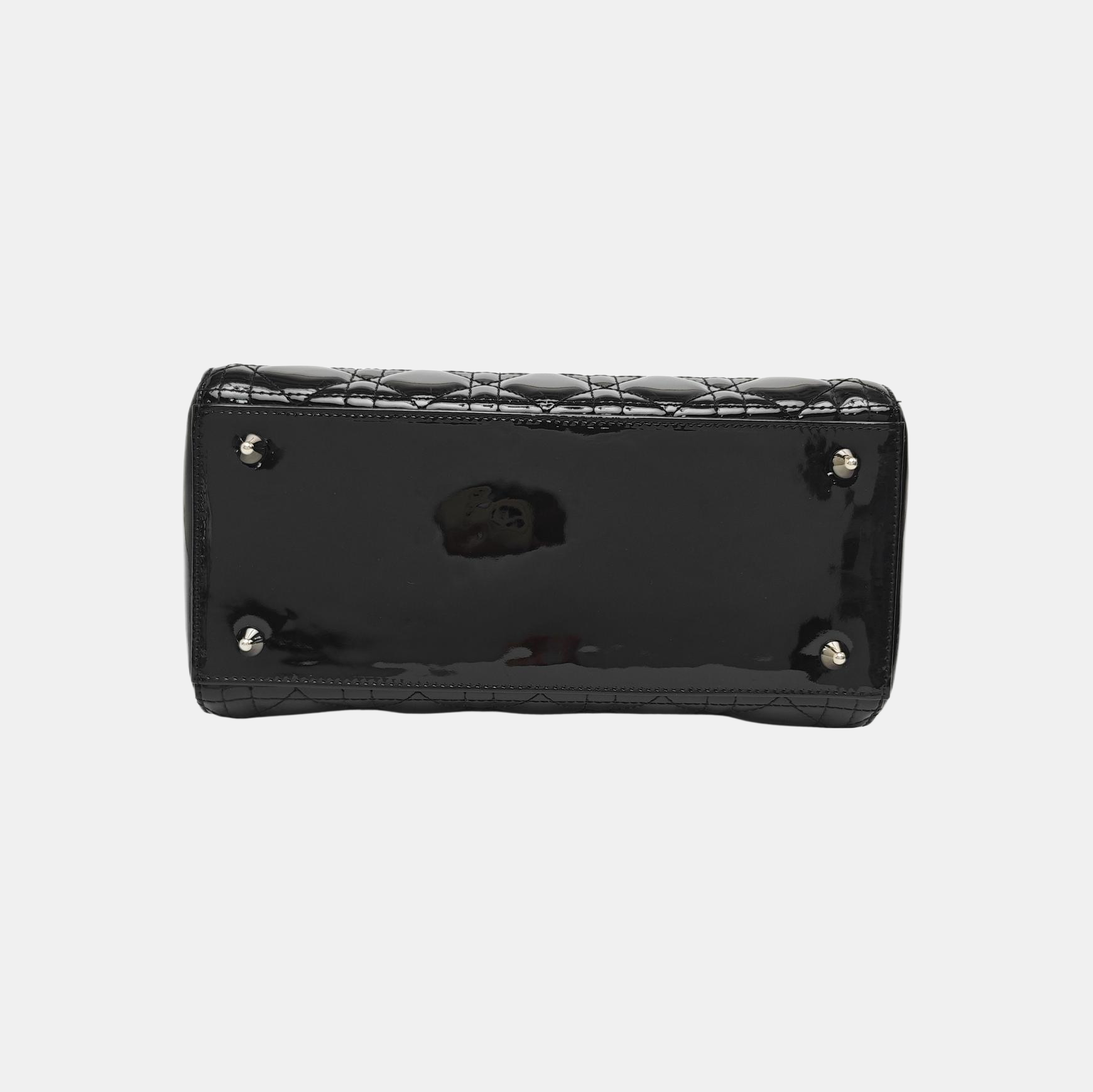 Lady Dior Medium Cannage Patent Leather Black