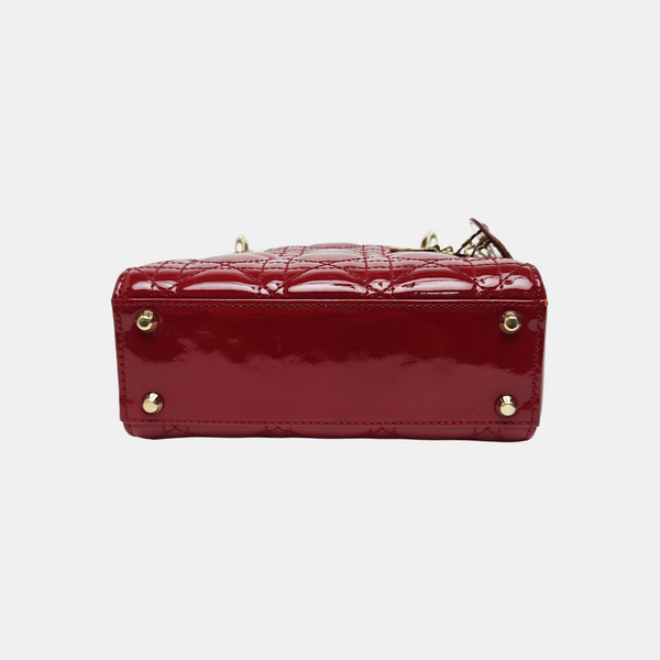 Lady Dior Mini Cannage Patent Leather Red