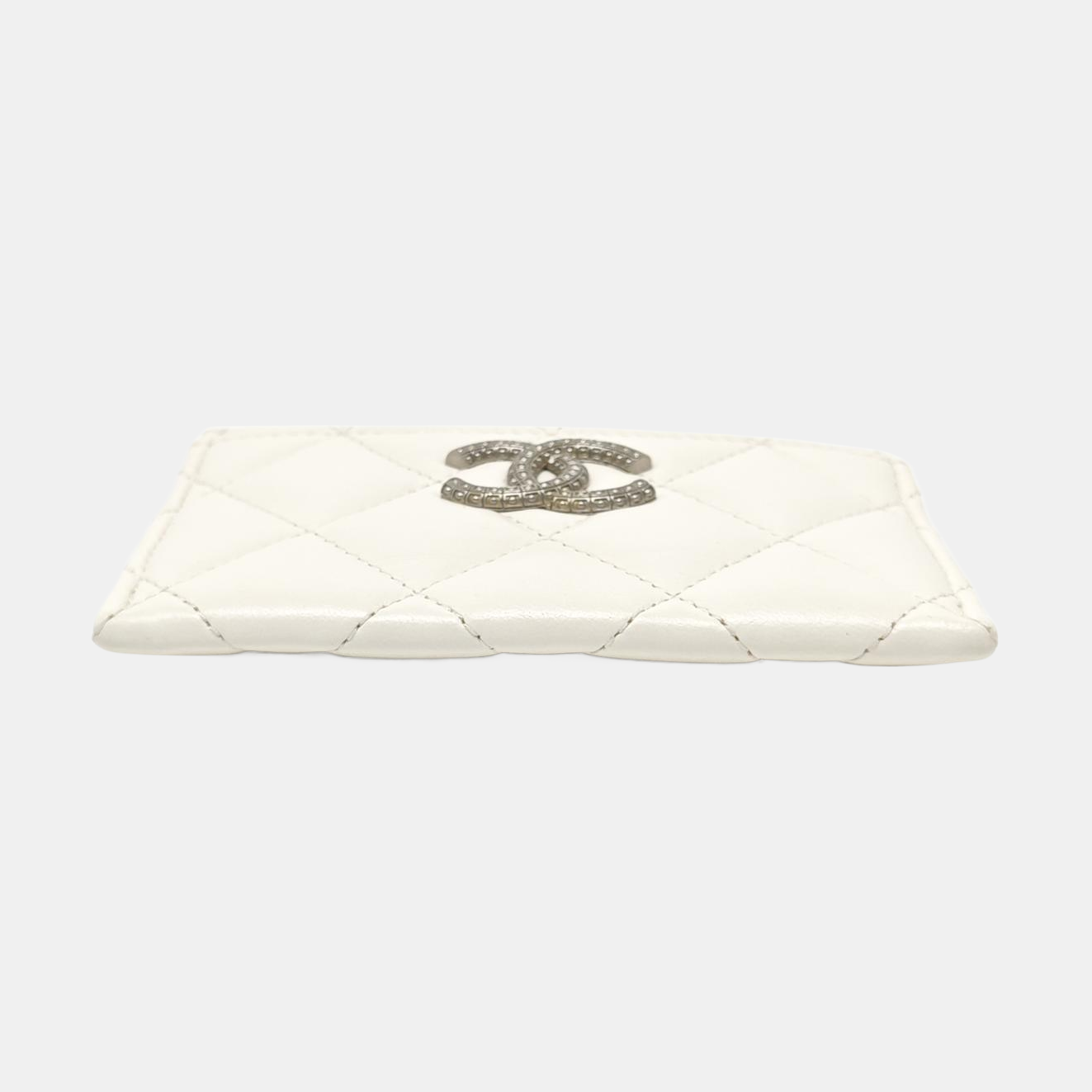Authenticated pre-owned  CHANEL 19 Quilted Lambskin White Card Holder - Card Holder at Looply
