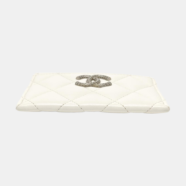 Authenticated pre-owned  CHANEL 19 Quilted Lambskin White Card Holder - Card Holder at Looply