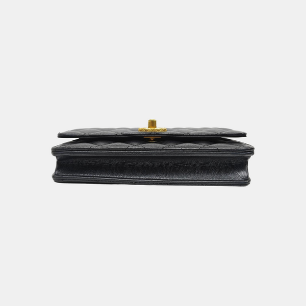Quilted Grained Calfskin Shoulder Bag Black