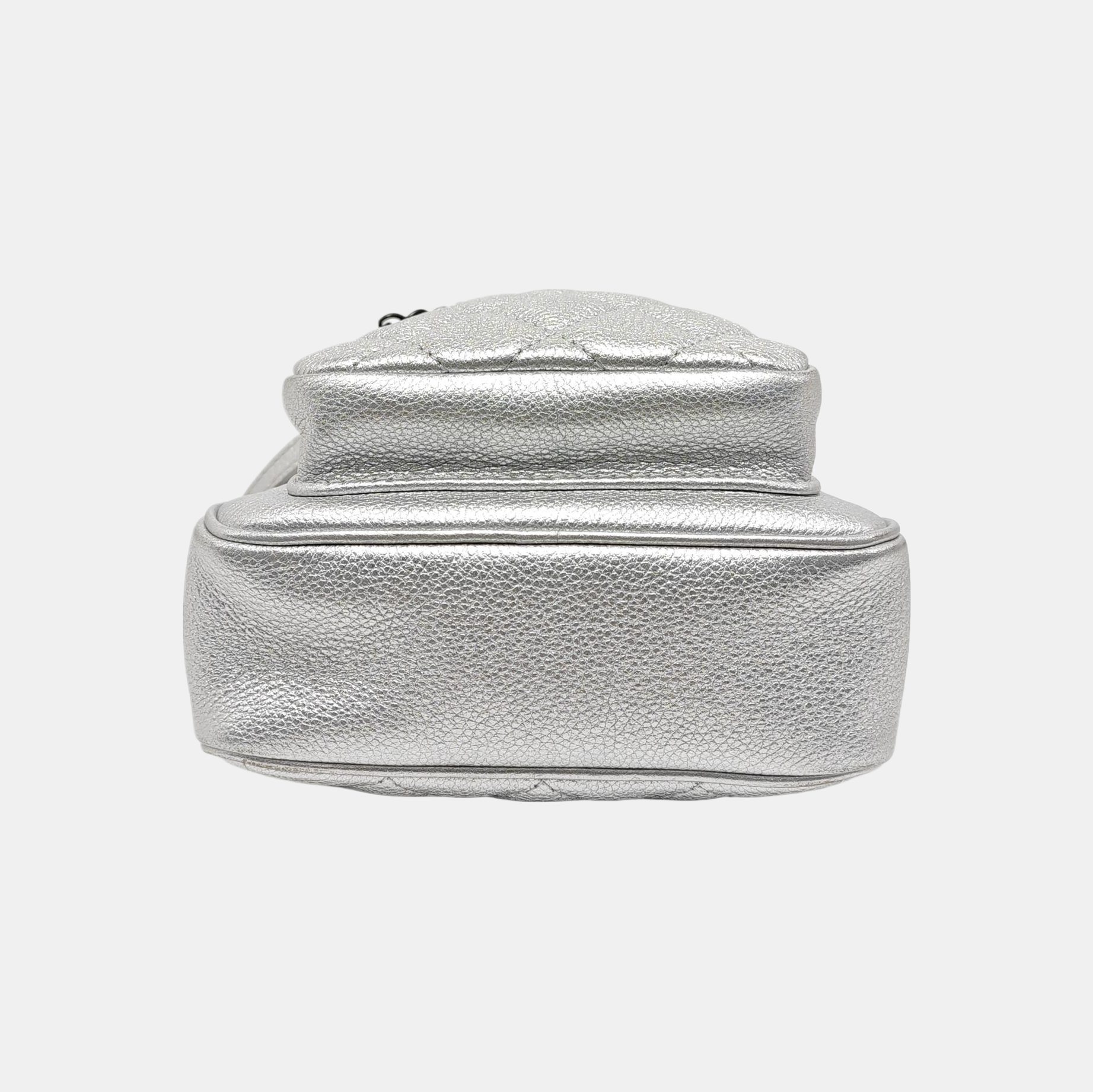Quilted Grained Calfskin Shoulder Bag Silver