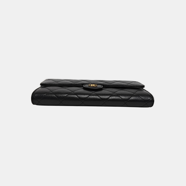 CLASSIC FLAP Mini Quilted Grained Calfskin Black Wallet