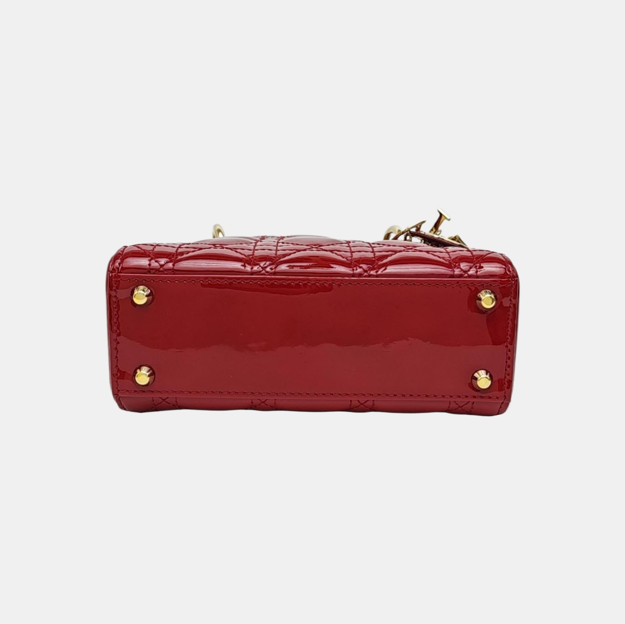 Lady Dior Mini Cannage Patent Leather Red