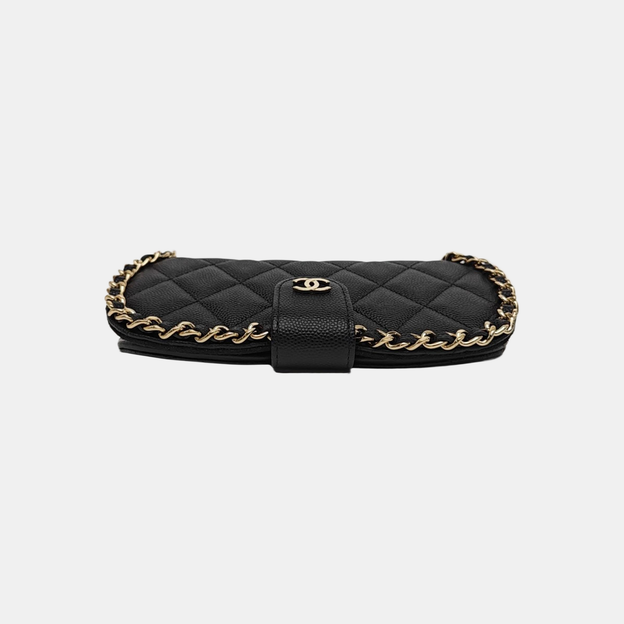 Quilted Grained Calfskin Crossbody Bag Black