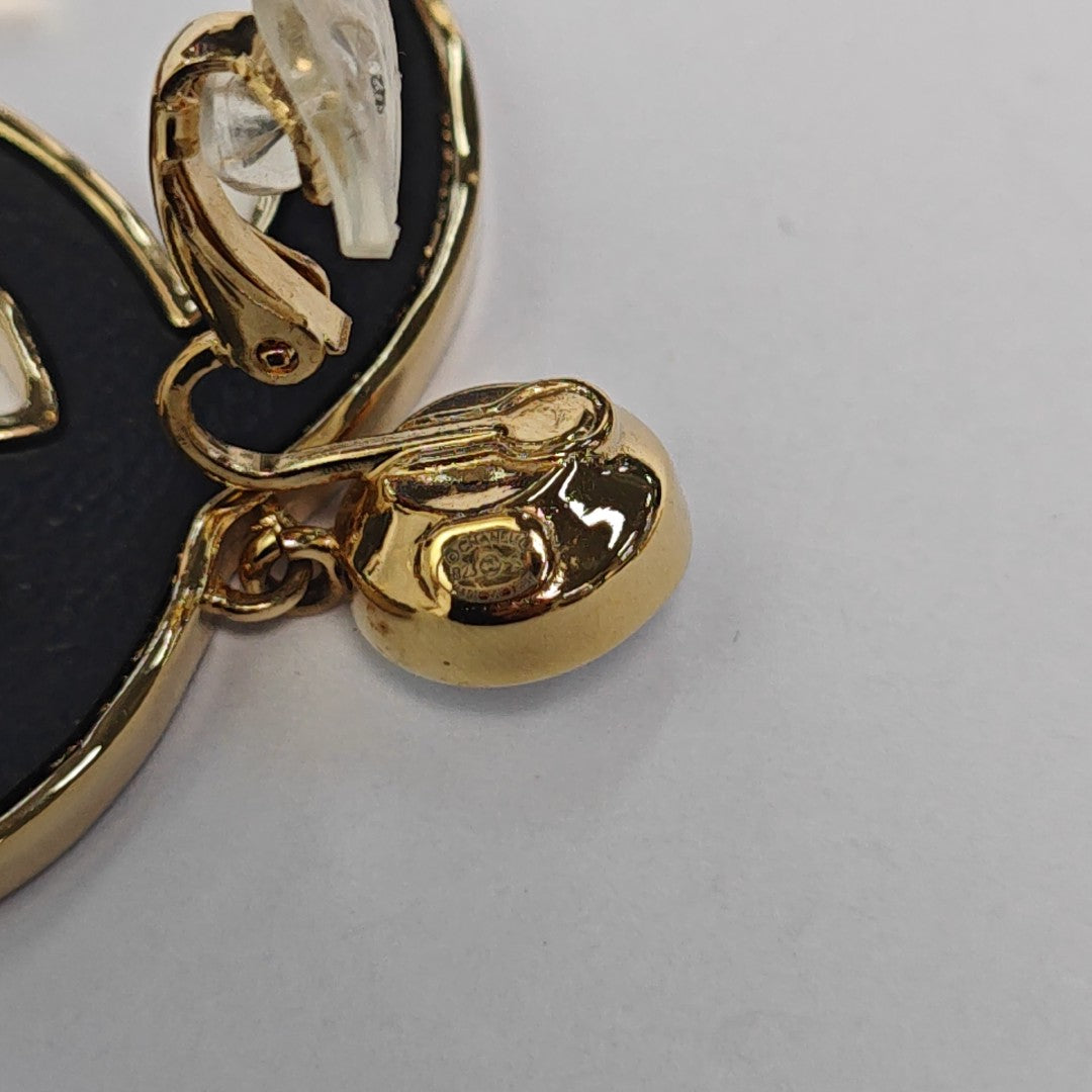 CC Logo Metal Black Clip On Earrings