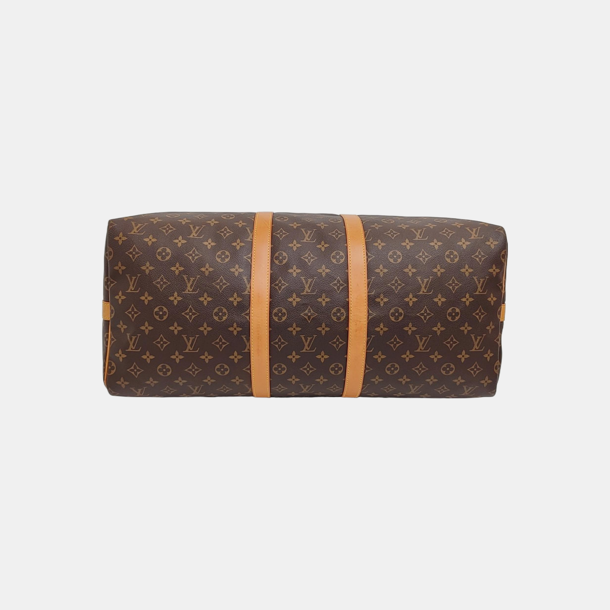 KEEPALL 55 Monogram Coated Canvas Brown