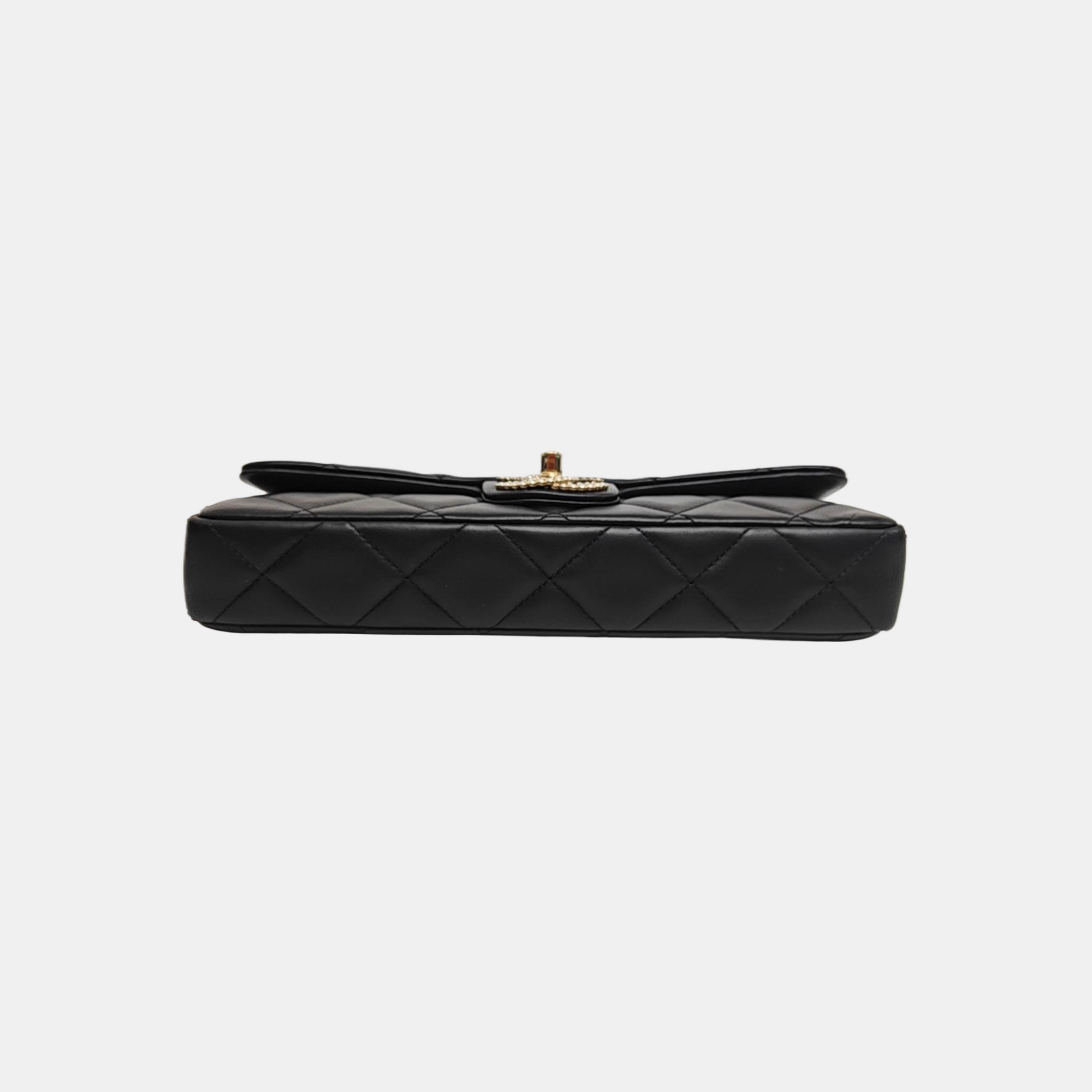 Quilted Lambskin Shoulder Bag Black