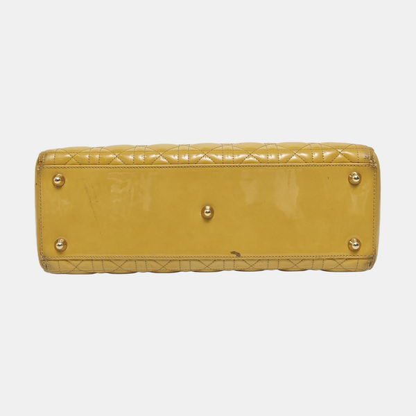 Authenticated pre-owned  Lady Dior Large Quilted Patent Leather Yellow - Tote Bag at Looply