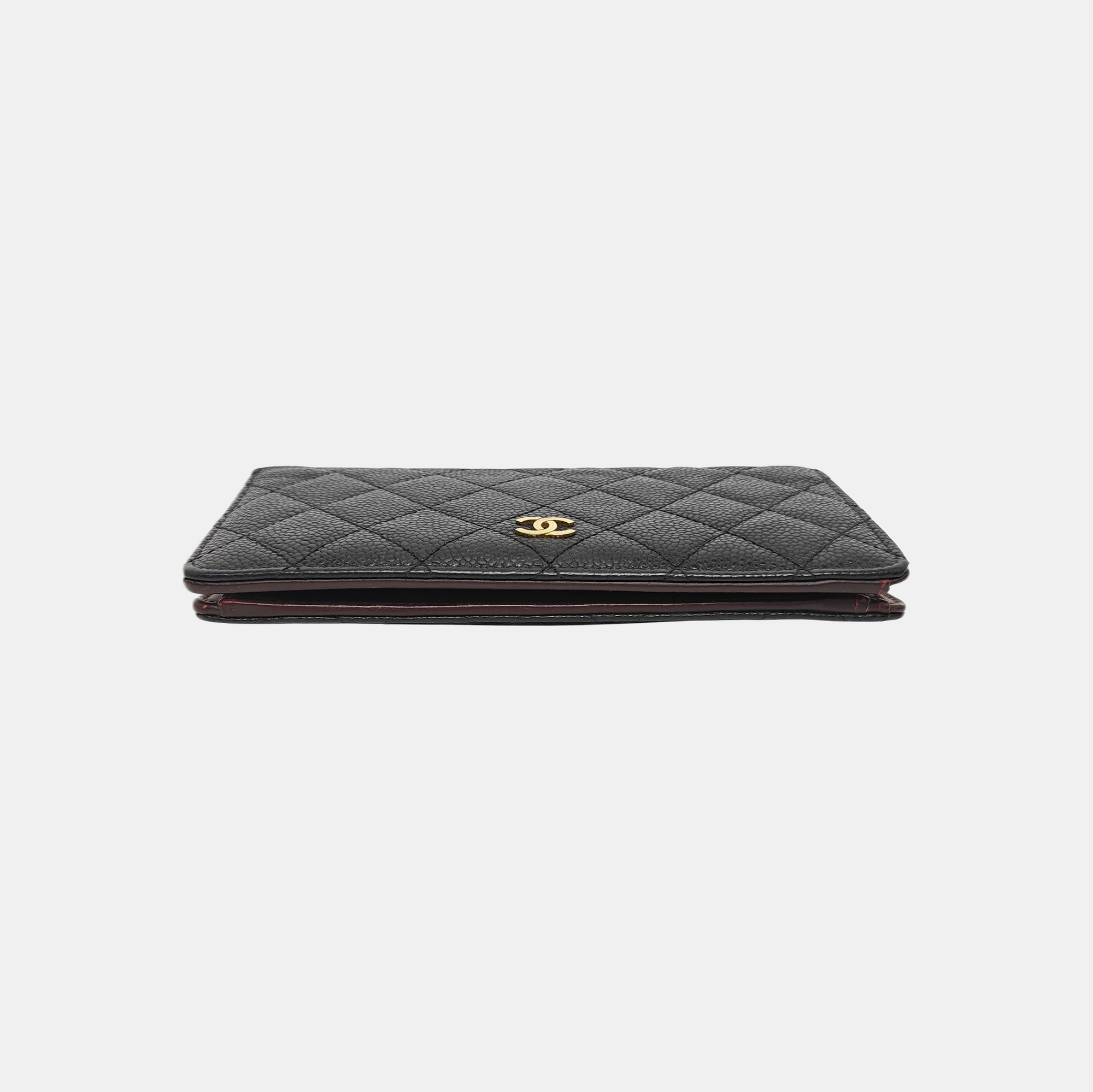 Quilted Grained Calfskin Wallet Black