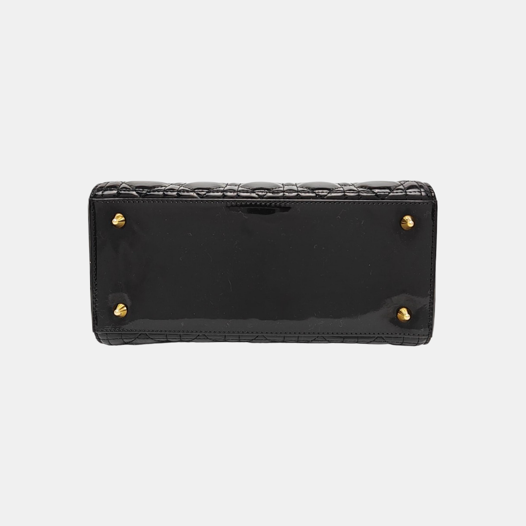 Lady Dior Medium Cannage Patent Leather Black