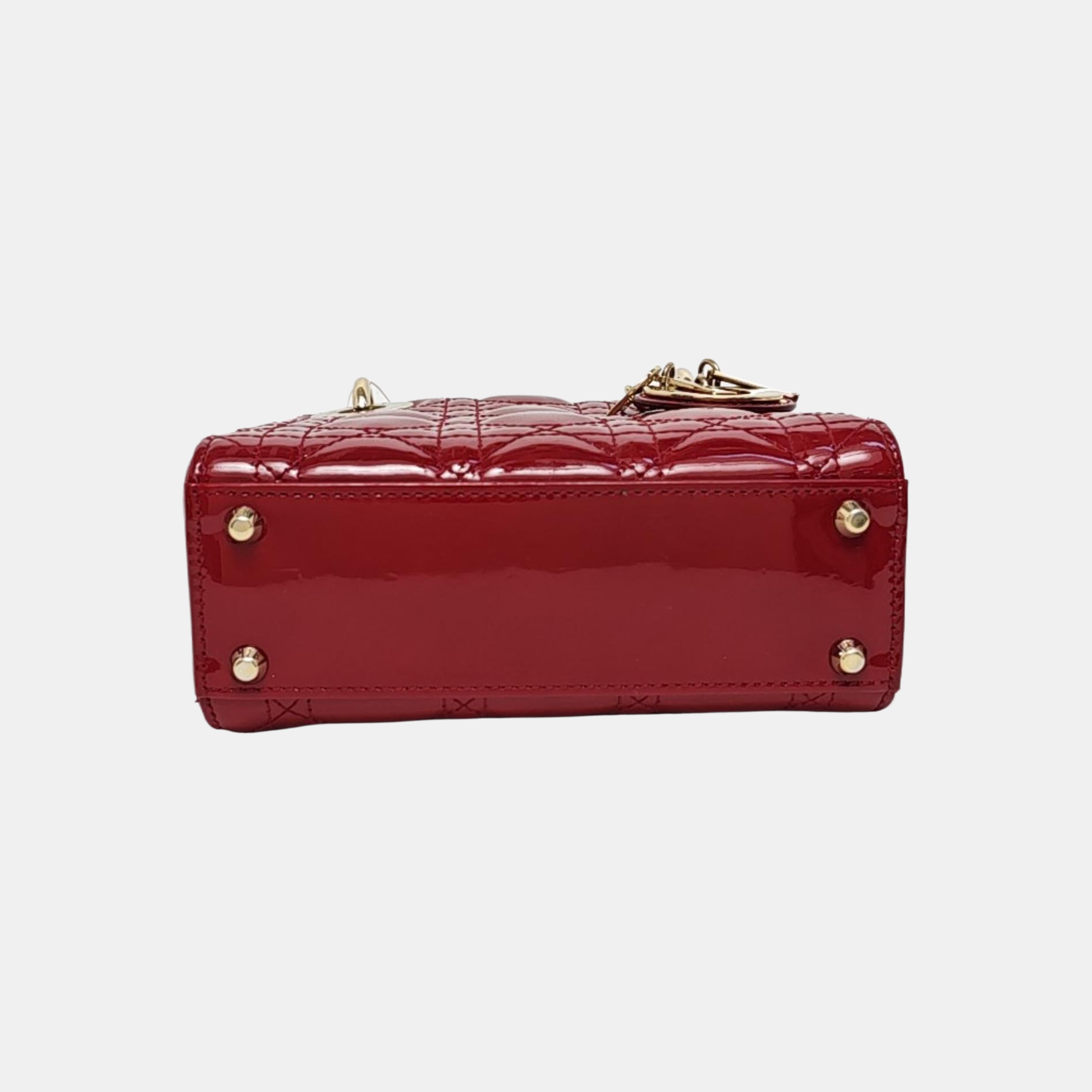 Lady Dior Mini Cannage Patent Calfskin Red