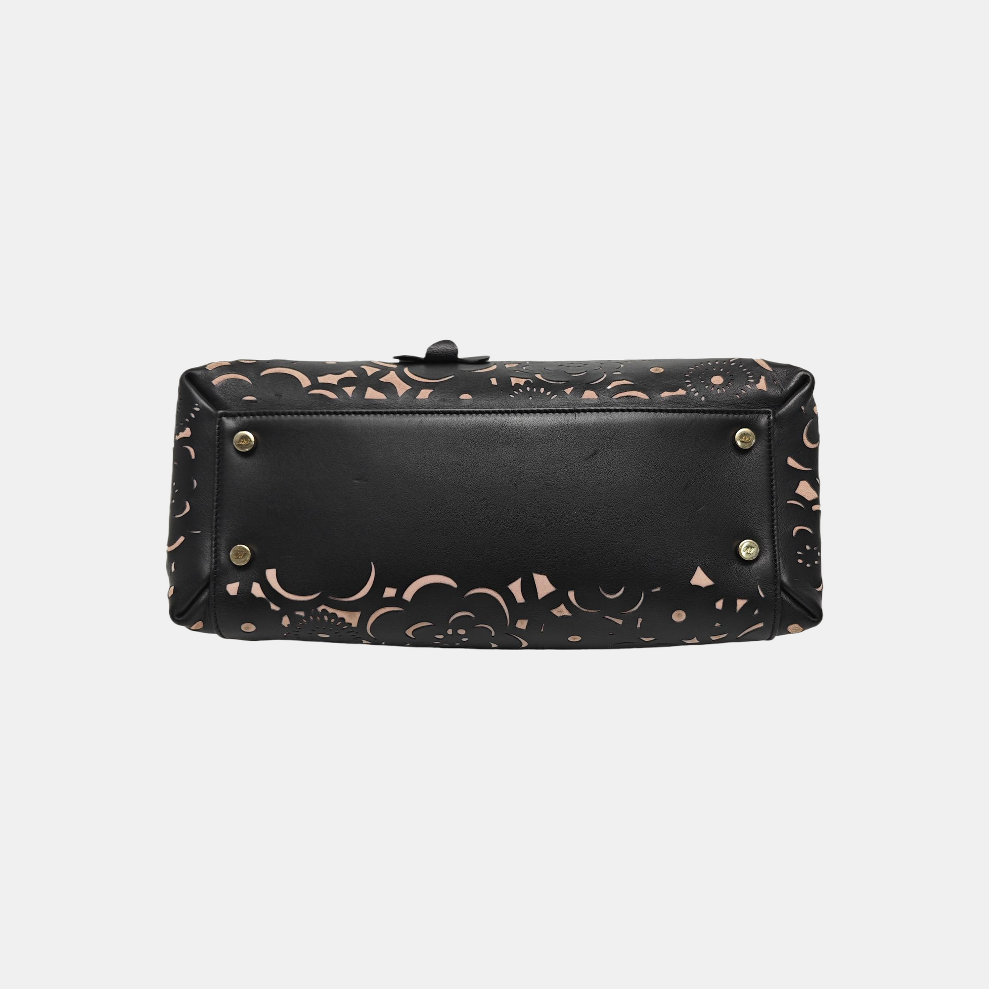 Leather Top Handle Bag Black