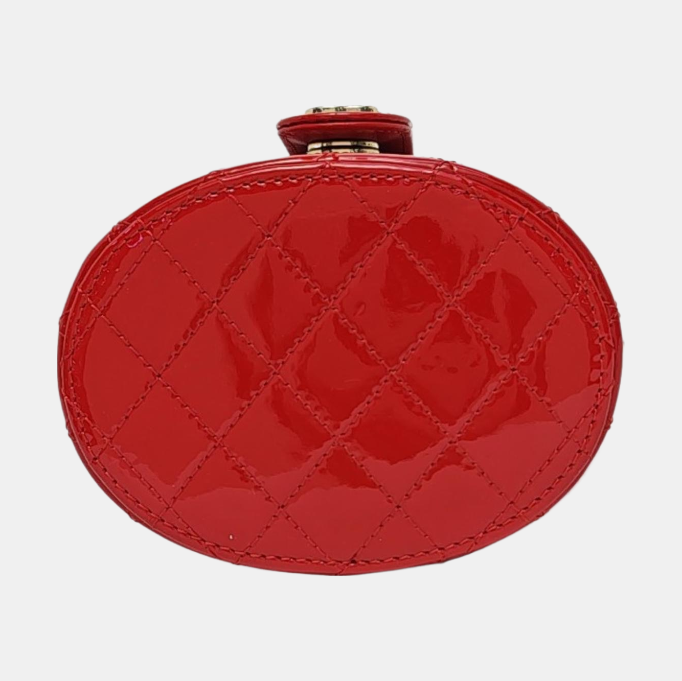 Round Vanity Quilted Patent Leather Red