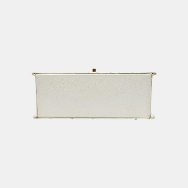 Quilted Grained Calfskin Top Handle Bag White