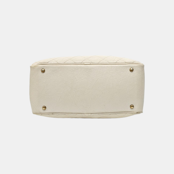 Quilted Grained Calfskin Shoulder Bag White