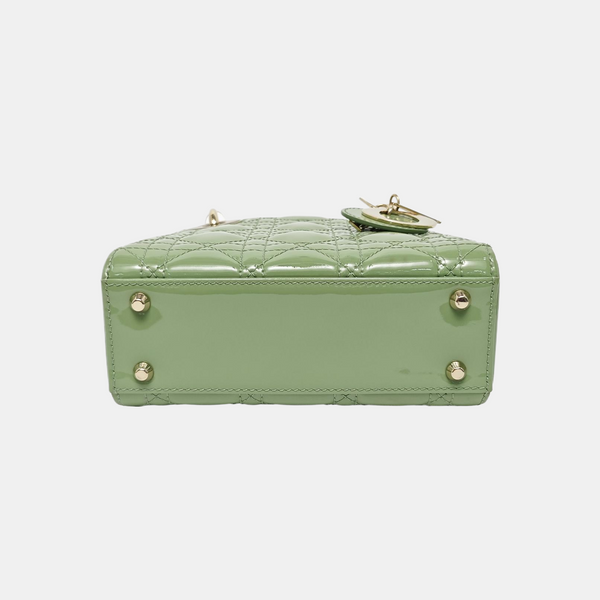 Lady Dior Mini Cannage Patent Leather Green