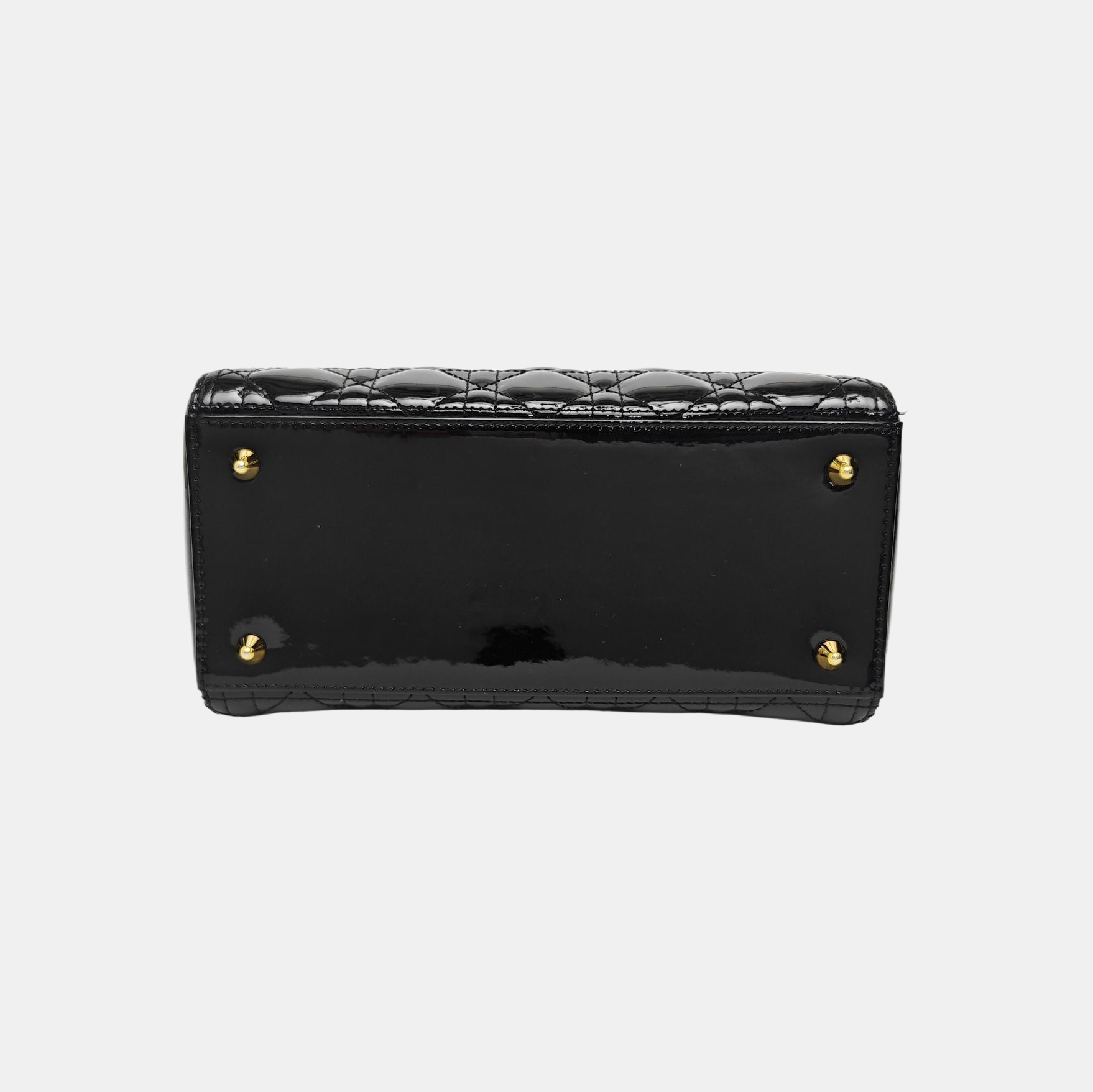 Lady Dior Medium Cannage Patent Leather Black