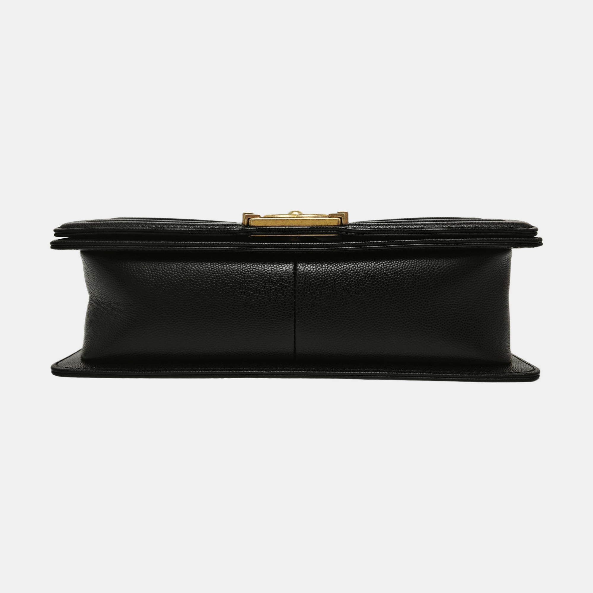 BOY CHANEL Medium Quilted Grained Calfskin Black