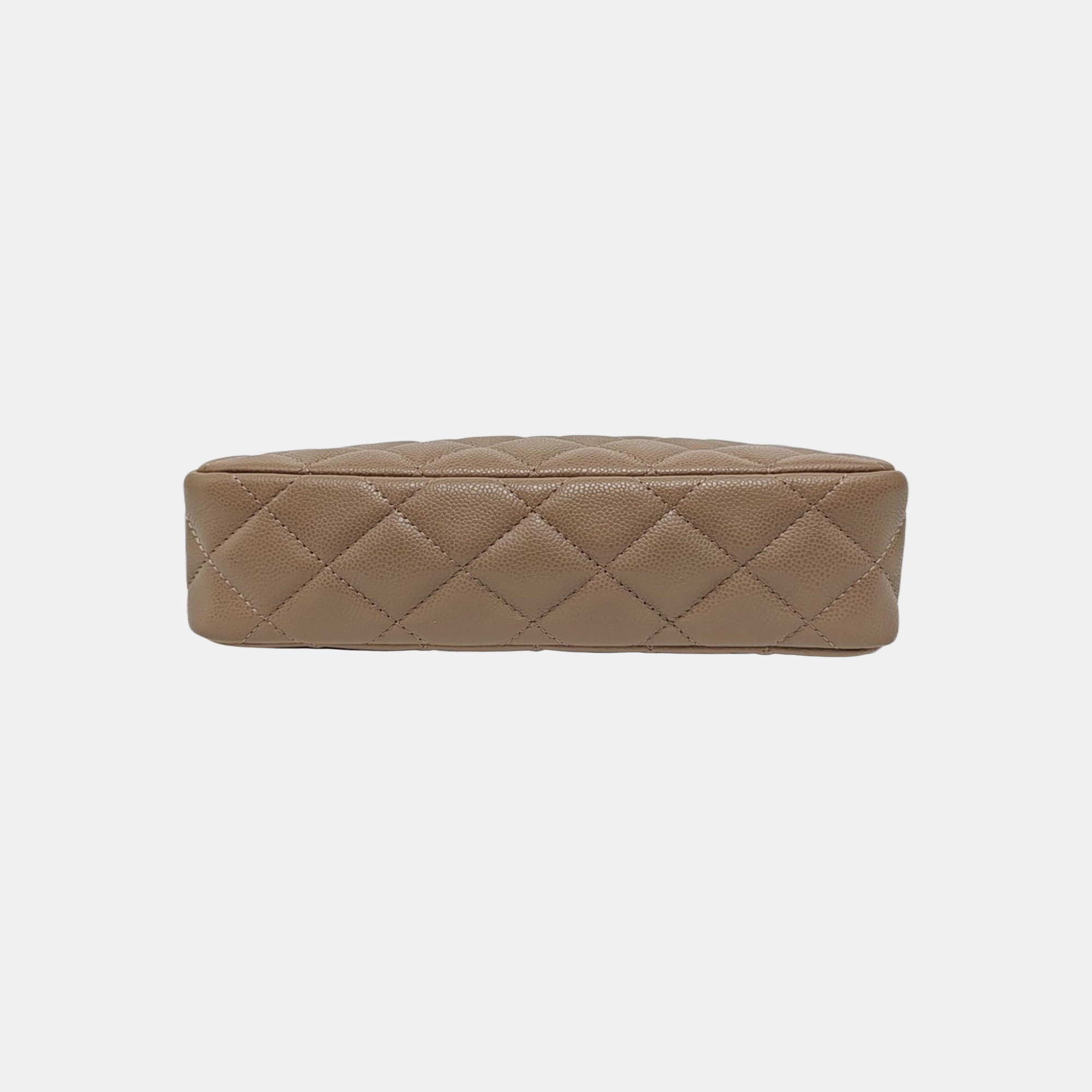 Quilted Grained Calfskin Shoulder Bag Beige