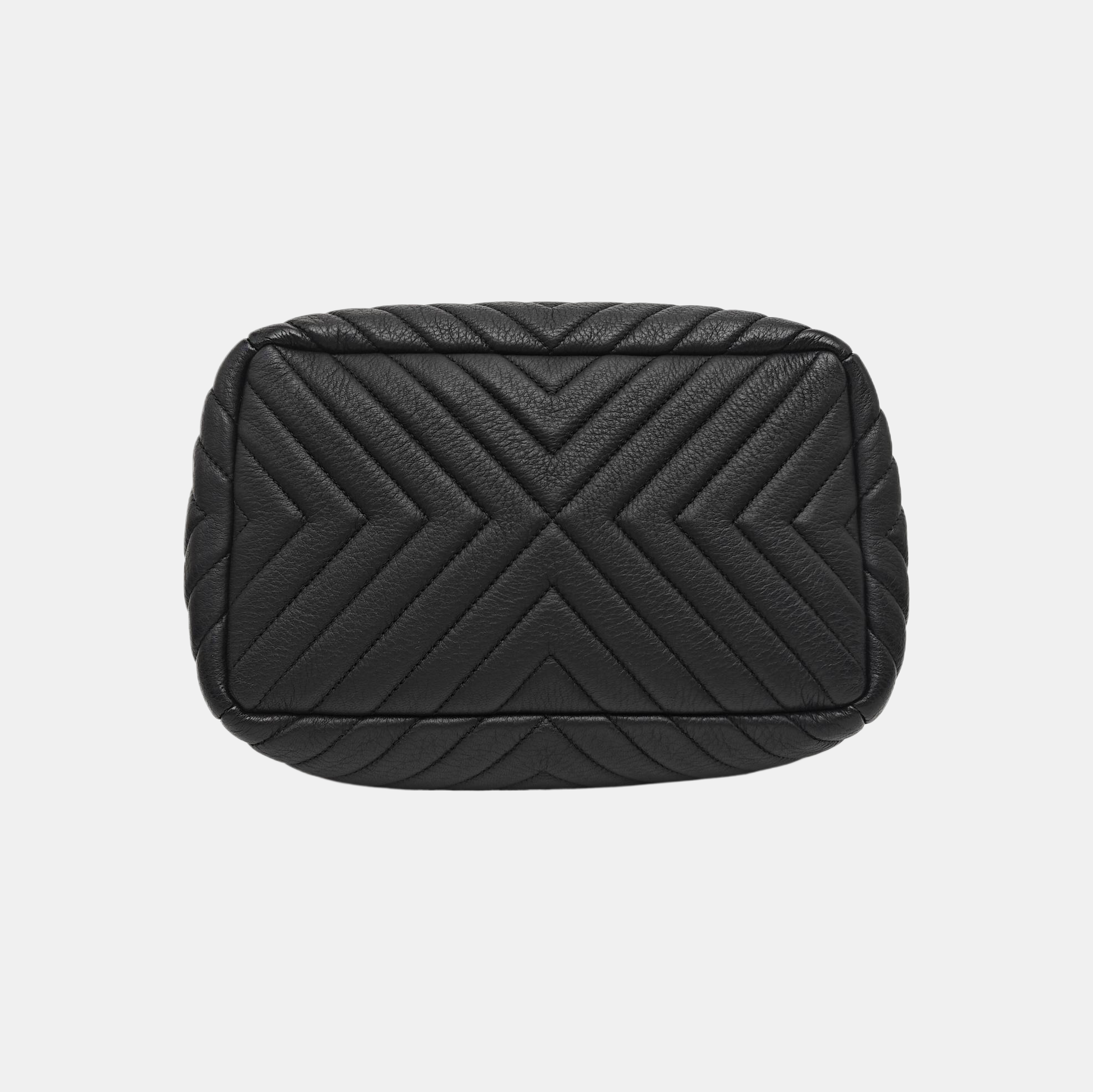 Chevron Deer Leather Shoulder Bag Black