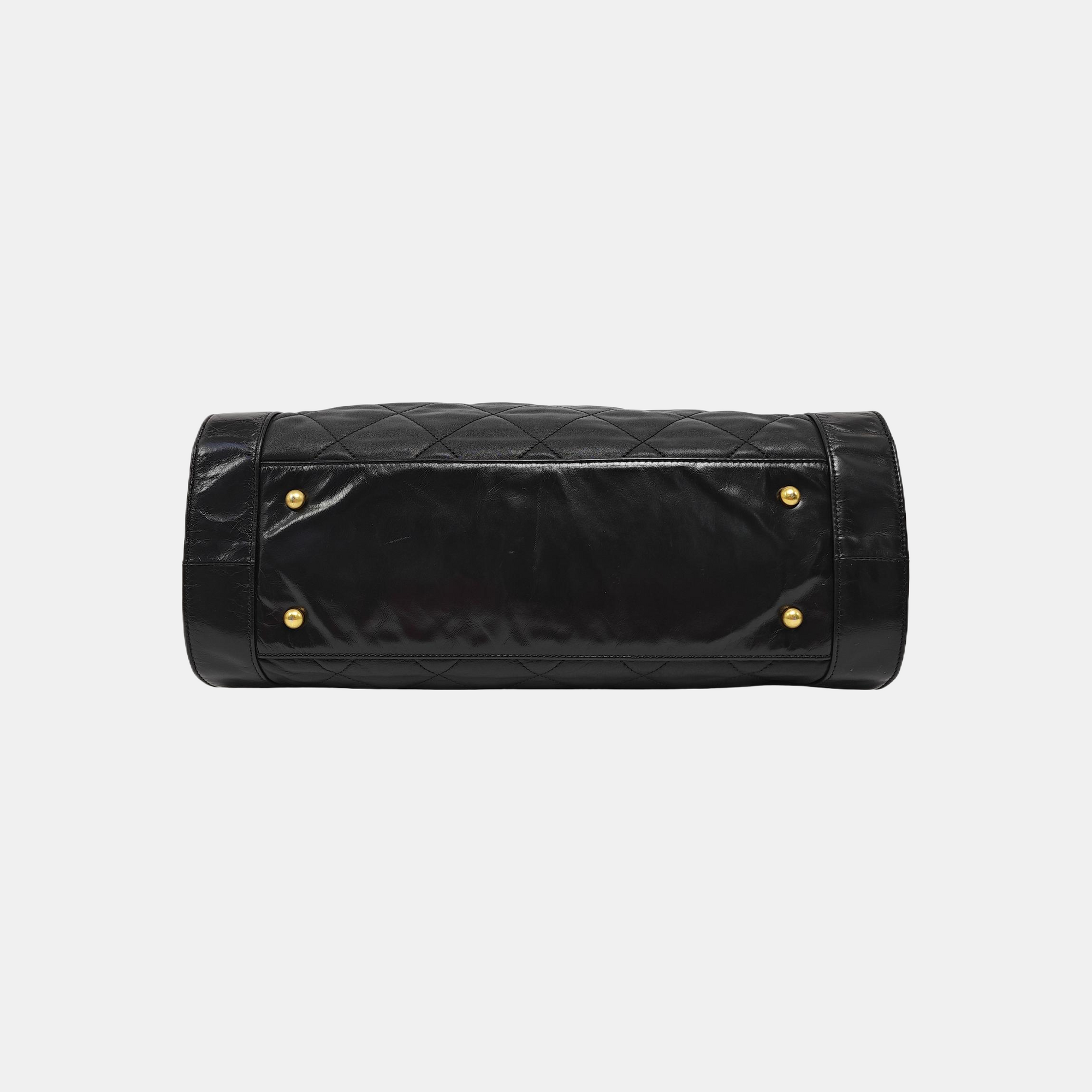 Quilted Calfskin Top Handle Bag Black