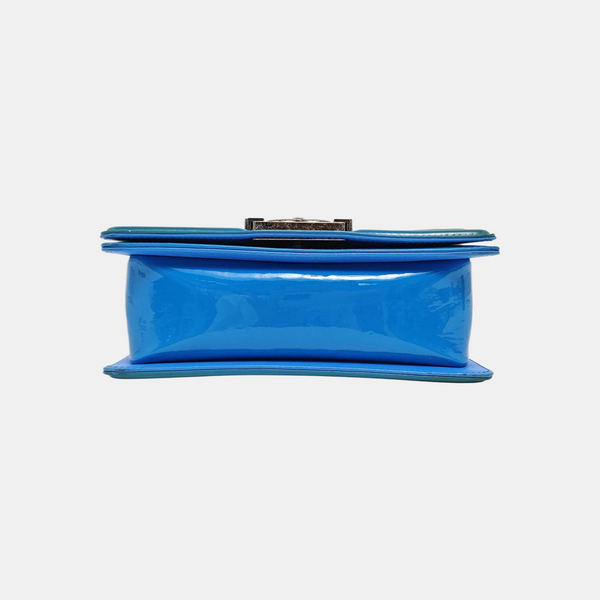 BOY CHANEL Small Quilted Patent Leather Blue