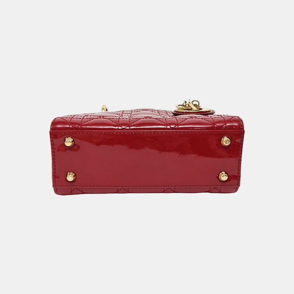 Lady Dior Mini Cannage Patent Leather Red