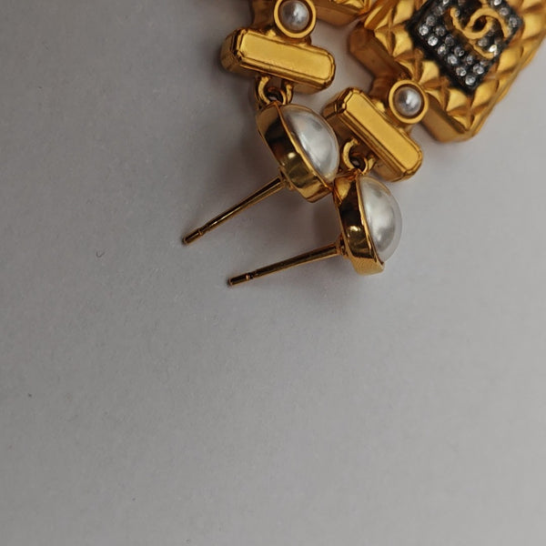 CC Logo Metal Gold Stud Earrings