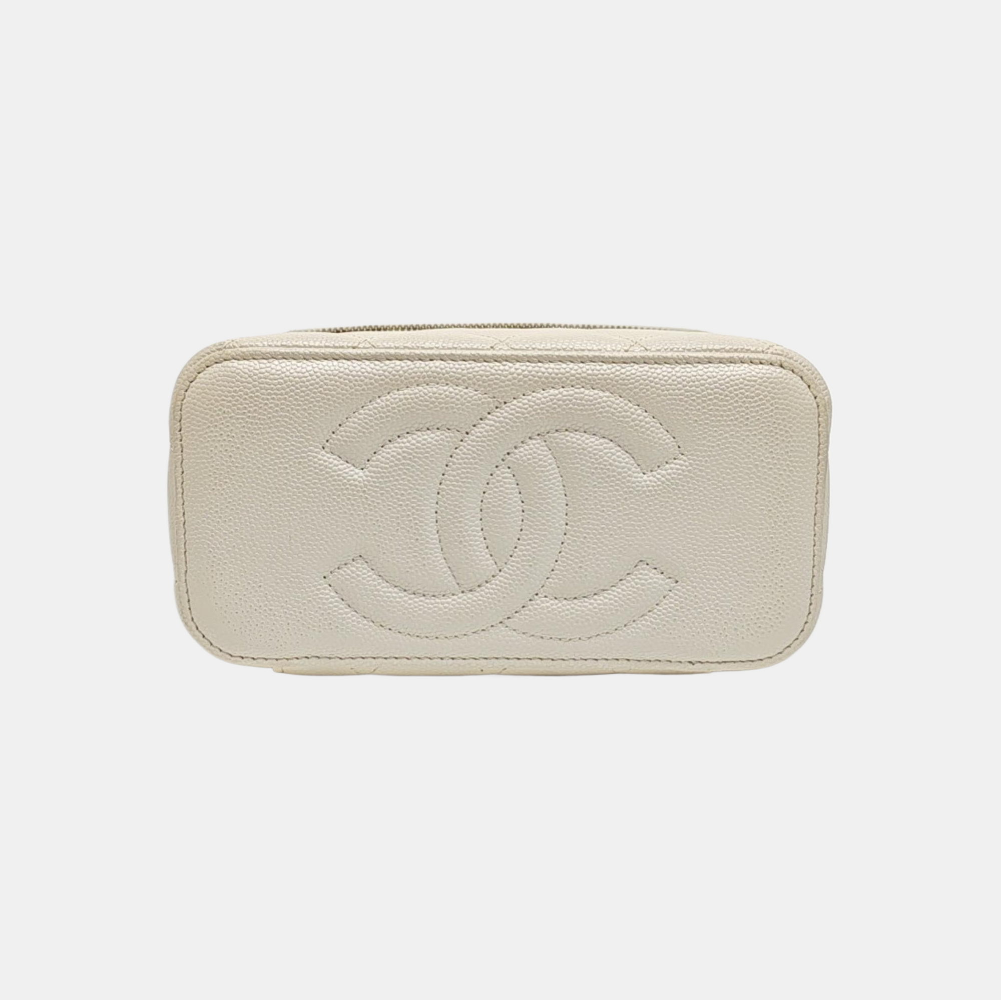 VANITY CASE Small Quilted Grained Calfskin White