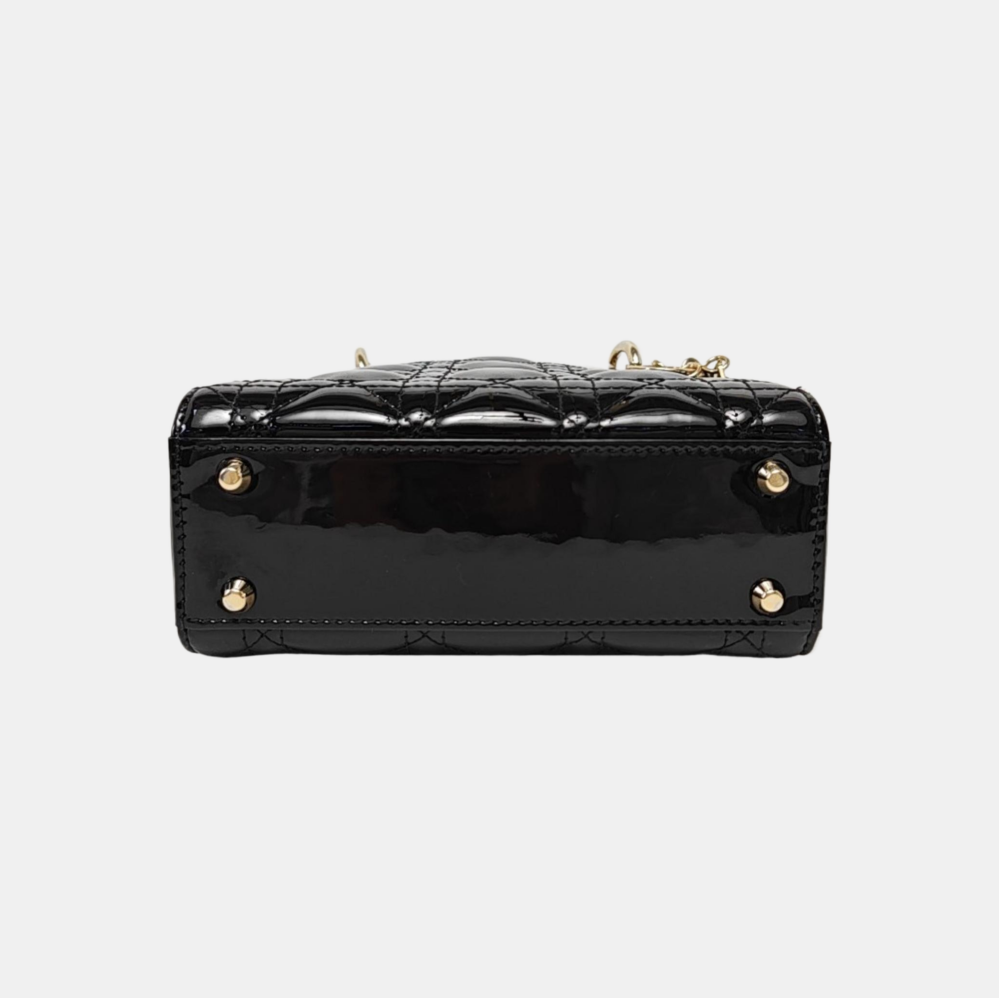 Lady Dior Mini Cannage Patent Leather Black