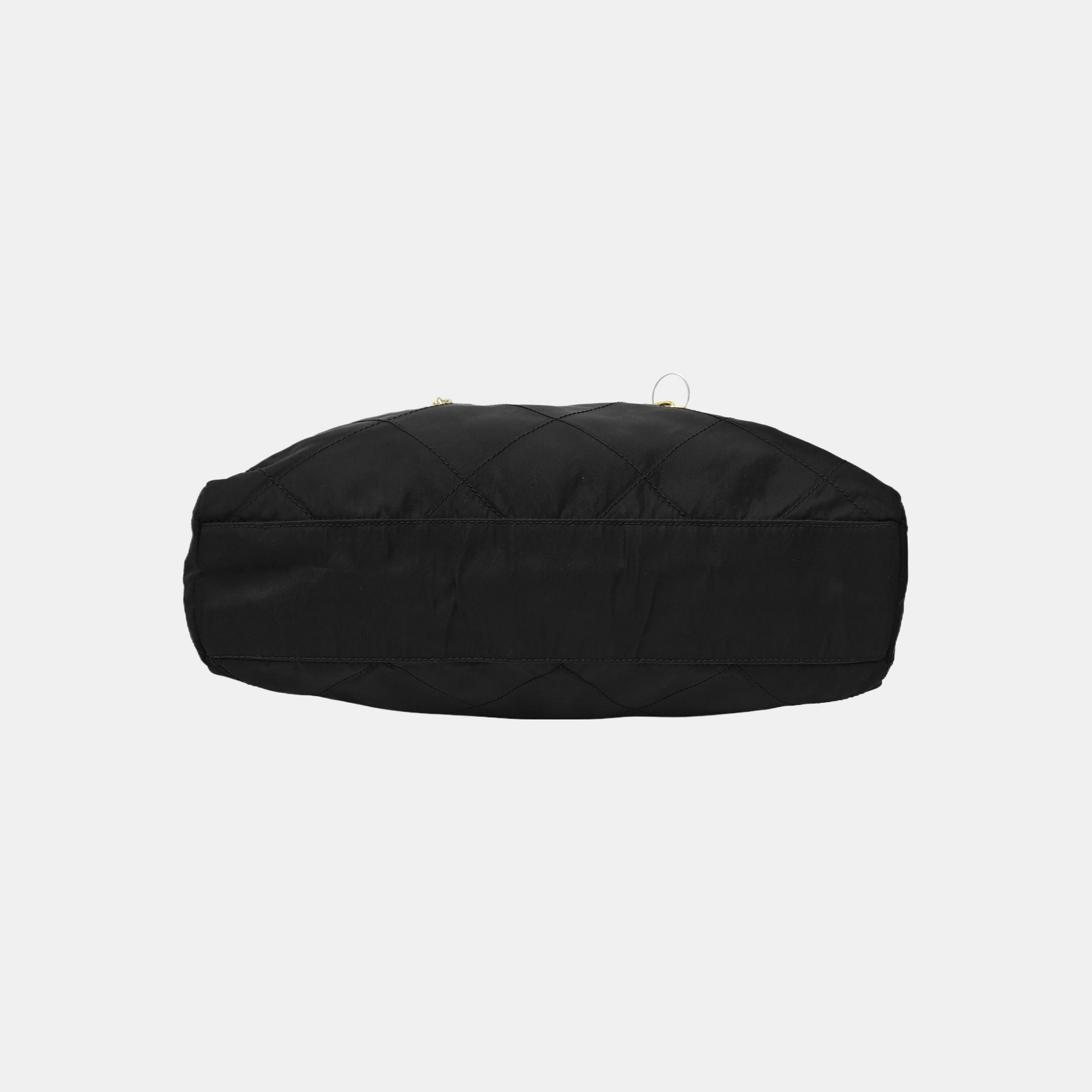Quilted Nylon Shoulder Bag Black