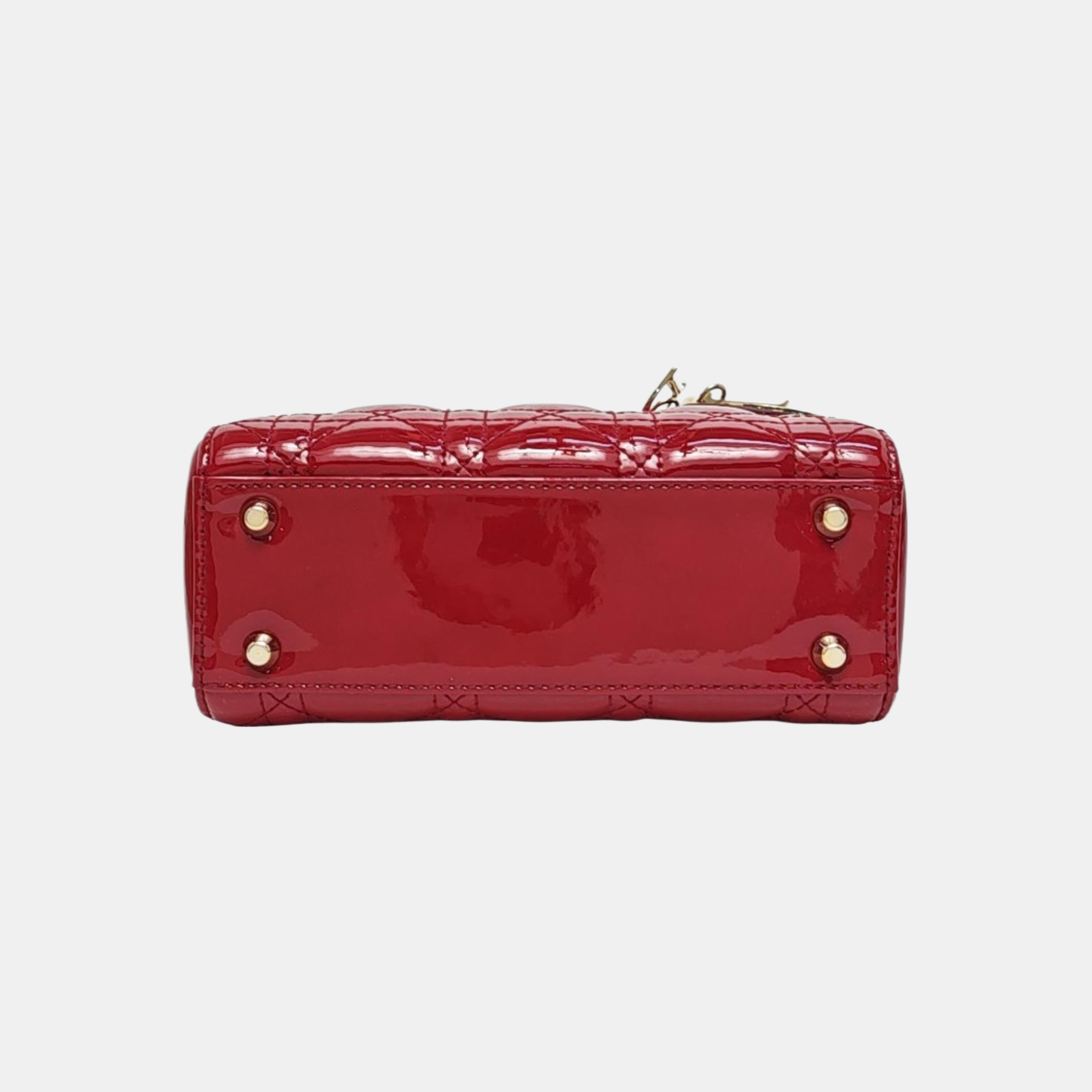 Authenticated pre-owned  Lady Dior Mini Quilted Patent Leather Red - Tote Bag at Looply