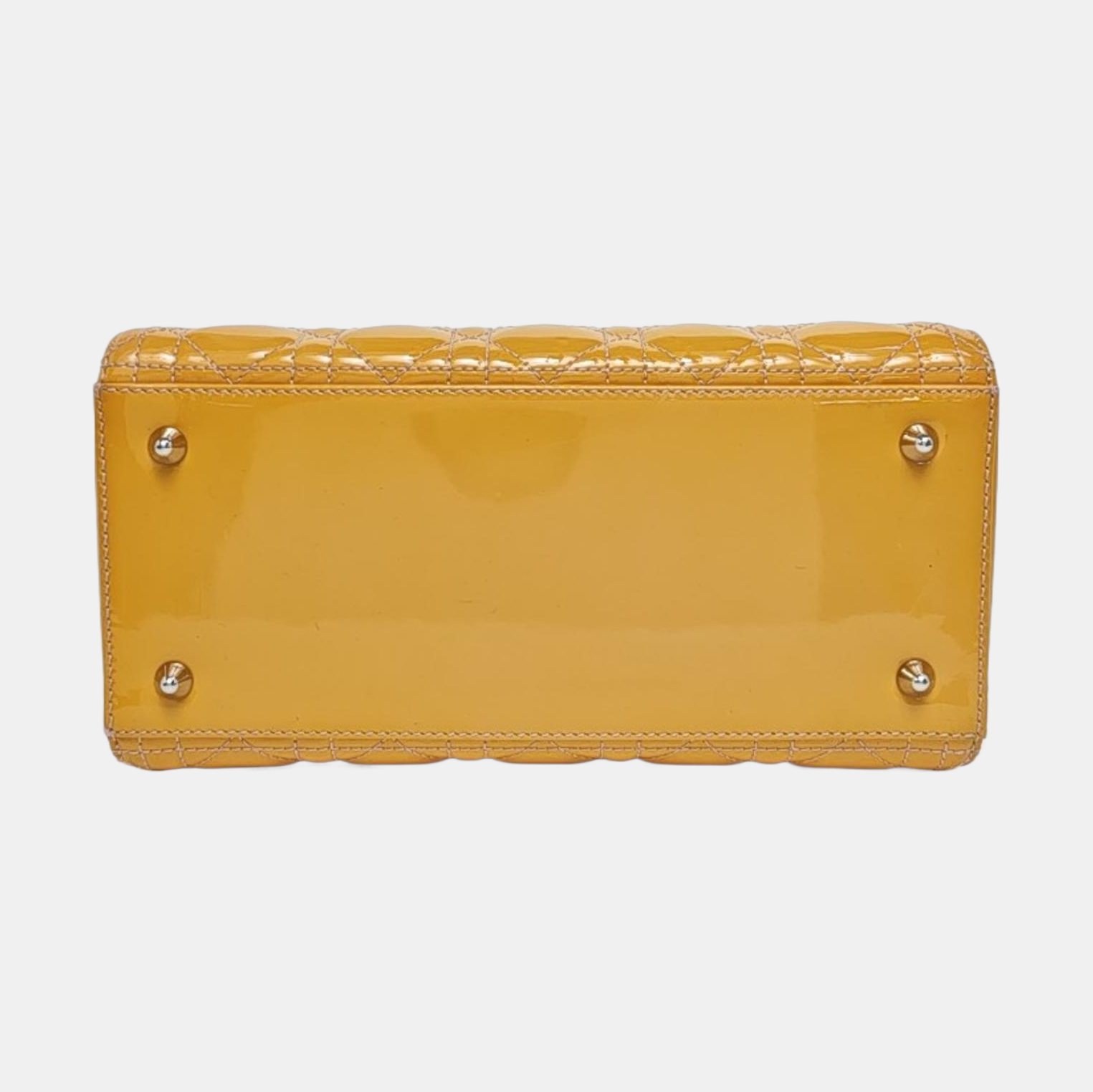 Authenticated pre-owned  Lady Dior Medium Quilted Patent Leather Yellow - Tote Bag at Looply