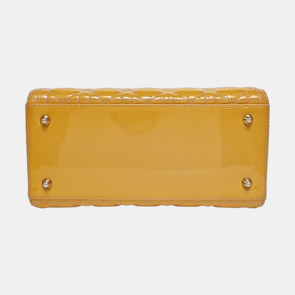 Authenticated pre-owned  Lady Dior Medium Quilted Patent Leather Yellow - Tote Bag at Looply