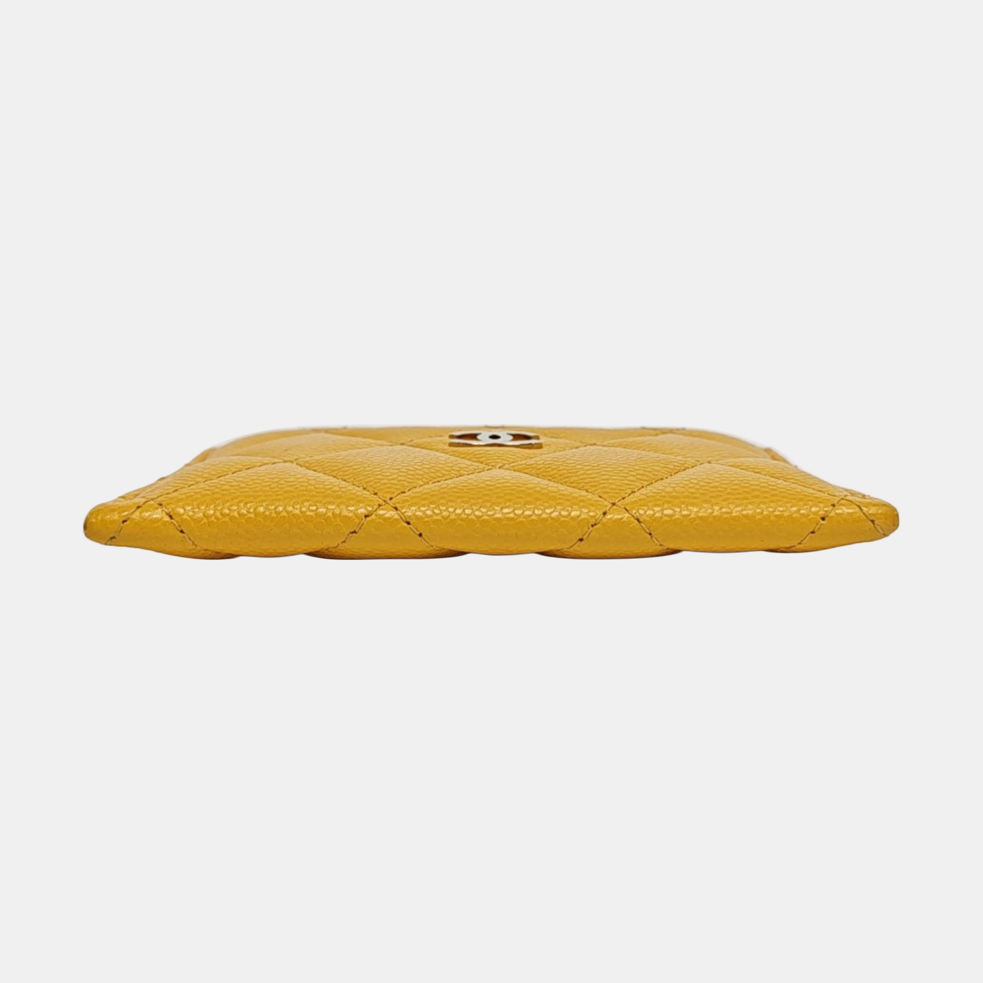 Quilted Grained Calfskin Card Holder Yellow