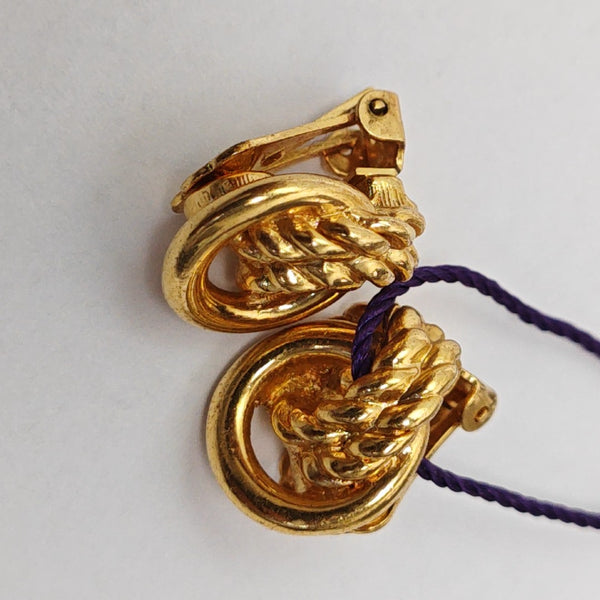 Twist Round Metal Gold Clip On Earrings