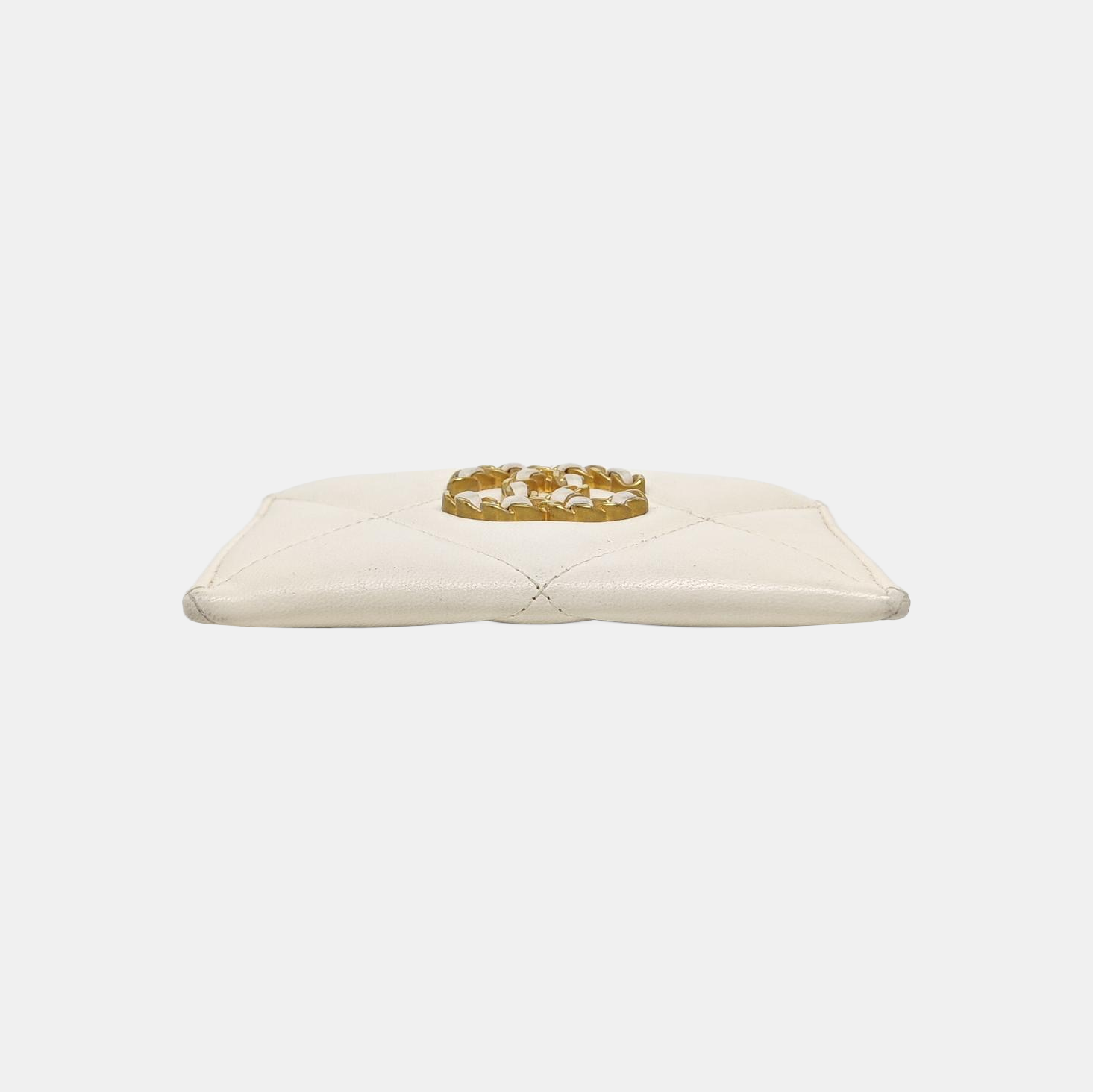 Authenticated pre-owned  CHANEL 19 Quilted Lambskin White Card Holder - Card Holder at Looply