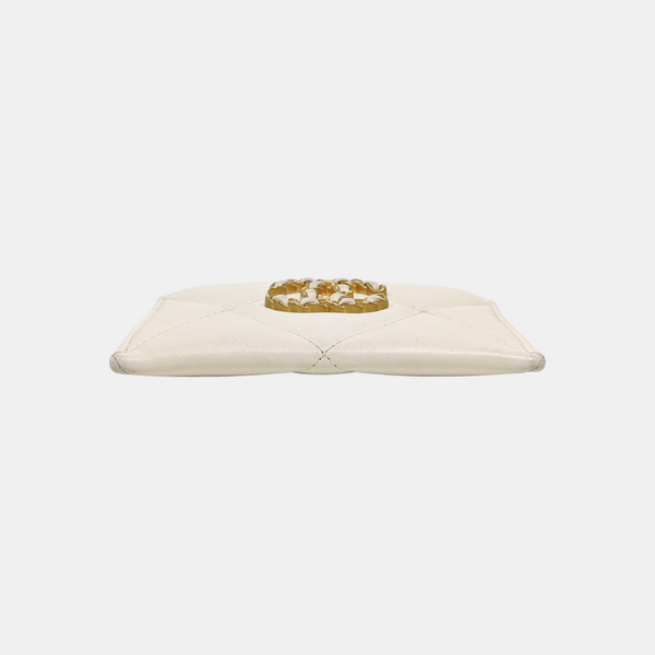 Authenticated pre-owned  CHANEL 19 Quilted Lambskin White Card Holder - Card Holder at Looply