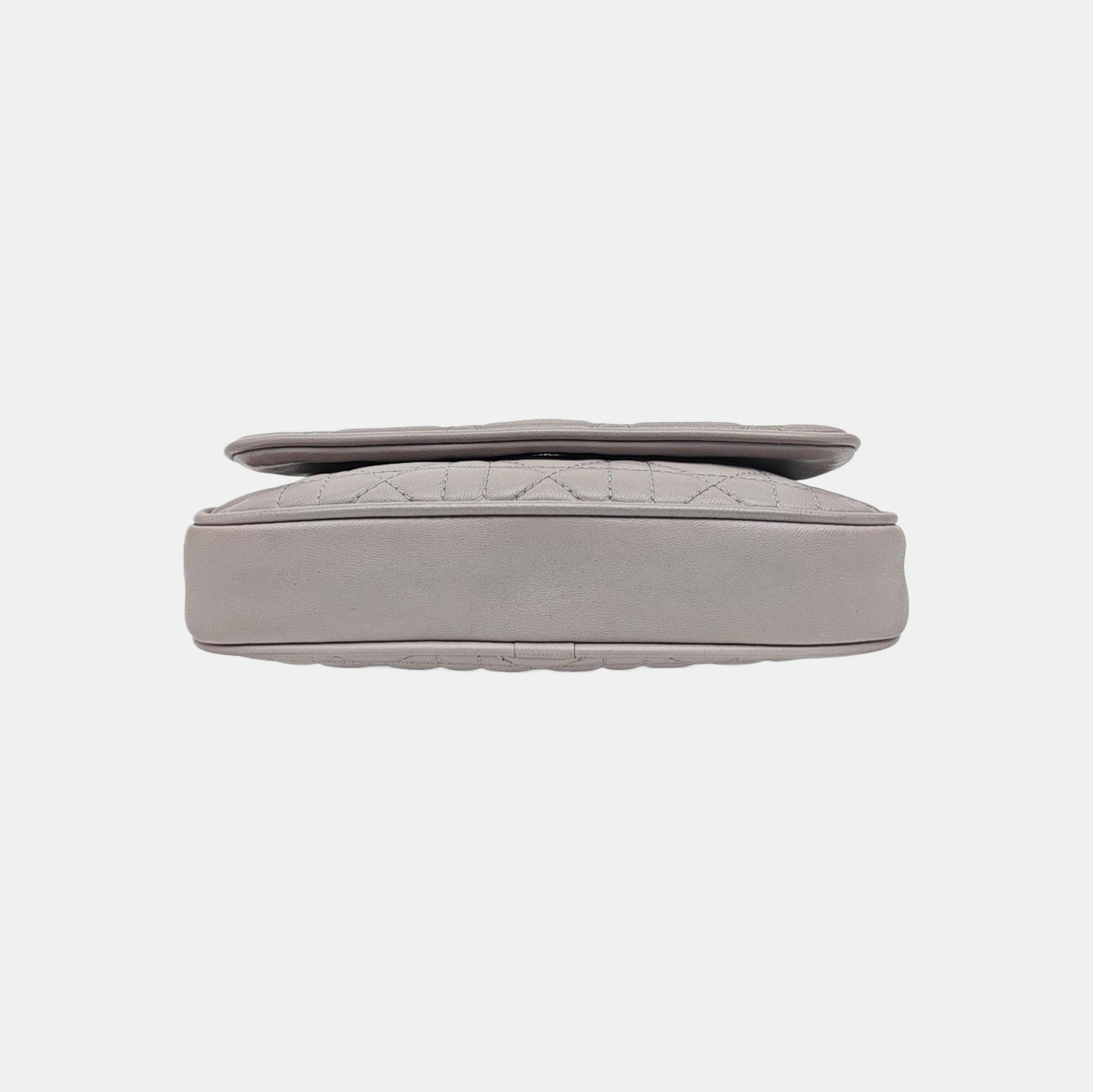 Cannage Calfskin Shoulder Bag Gray