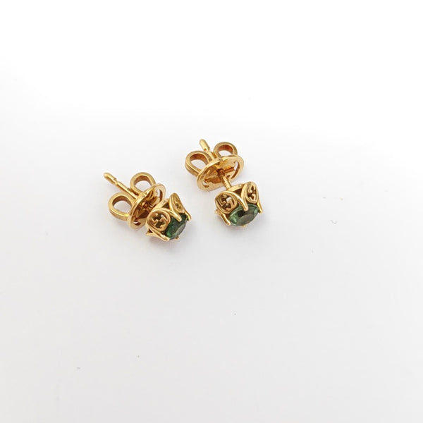 18k Gold Green Stud Earrings