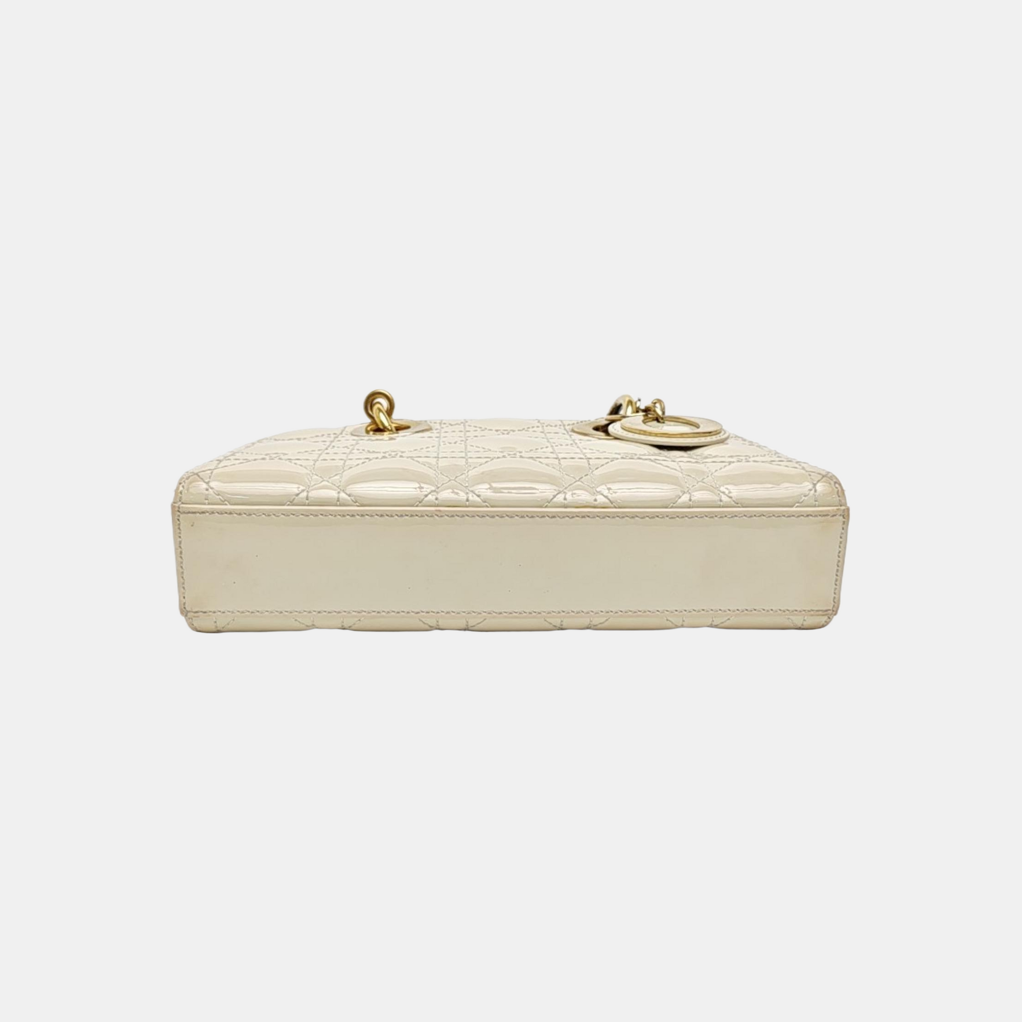 Lady D-Joy Small Cannage Patent Leather White