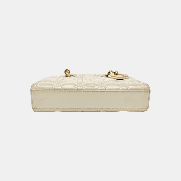 Lady D-Joy Small Cannage Patent Leather White