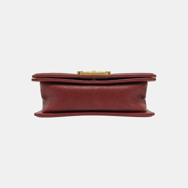 BOY CHANEL Small Quilted Grained Calfskin Red