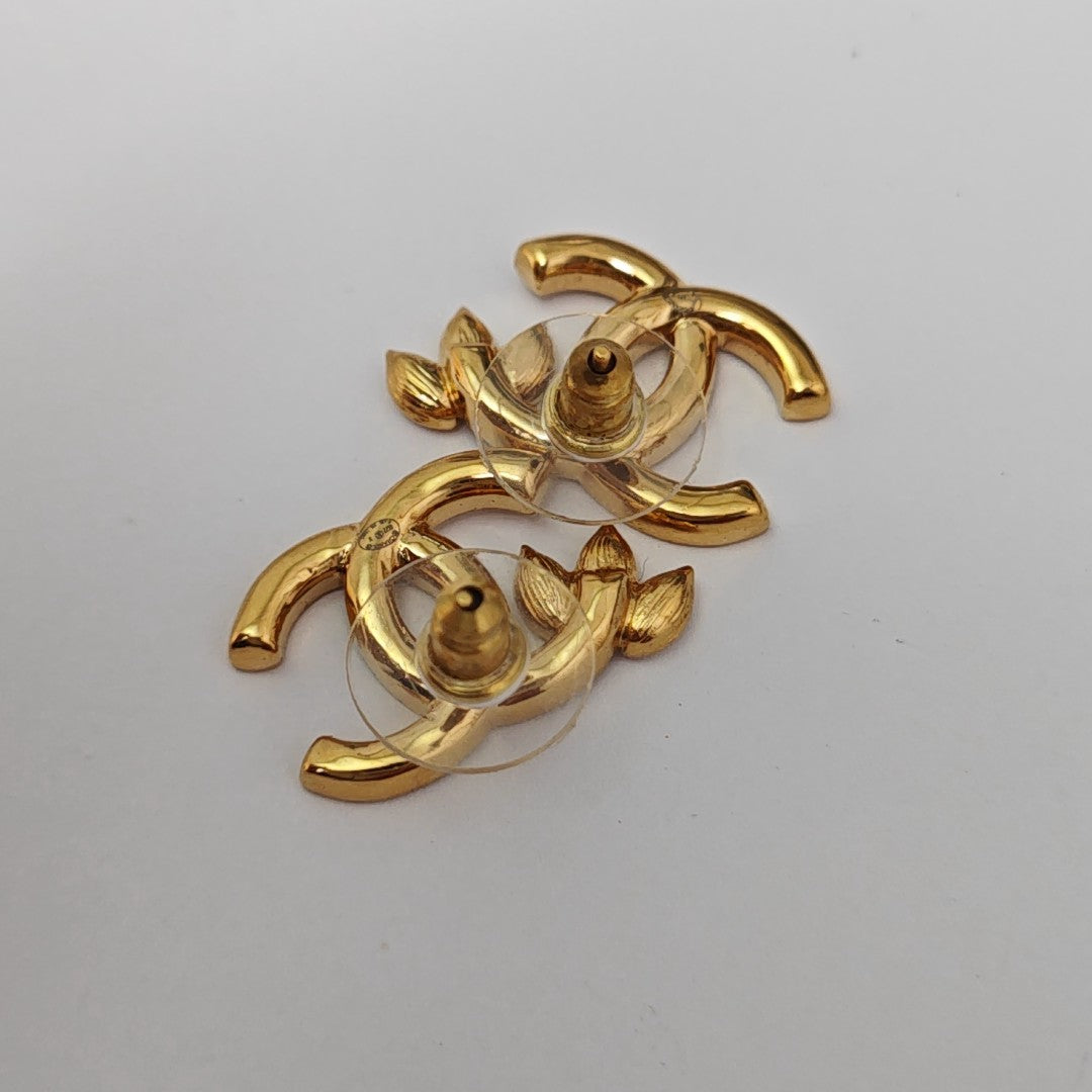 CC Logo Metal Gold Stud Earrings